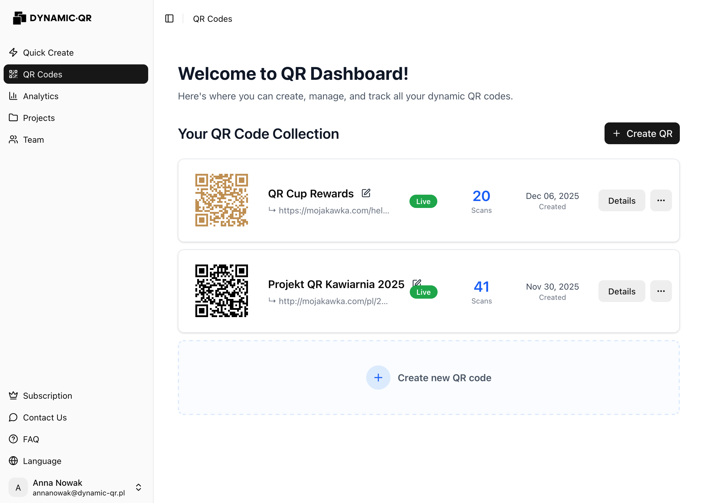 Interfejs tworzenia kodu QR