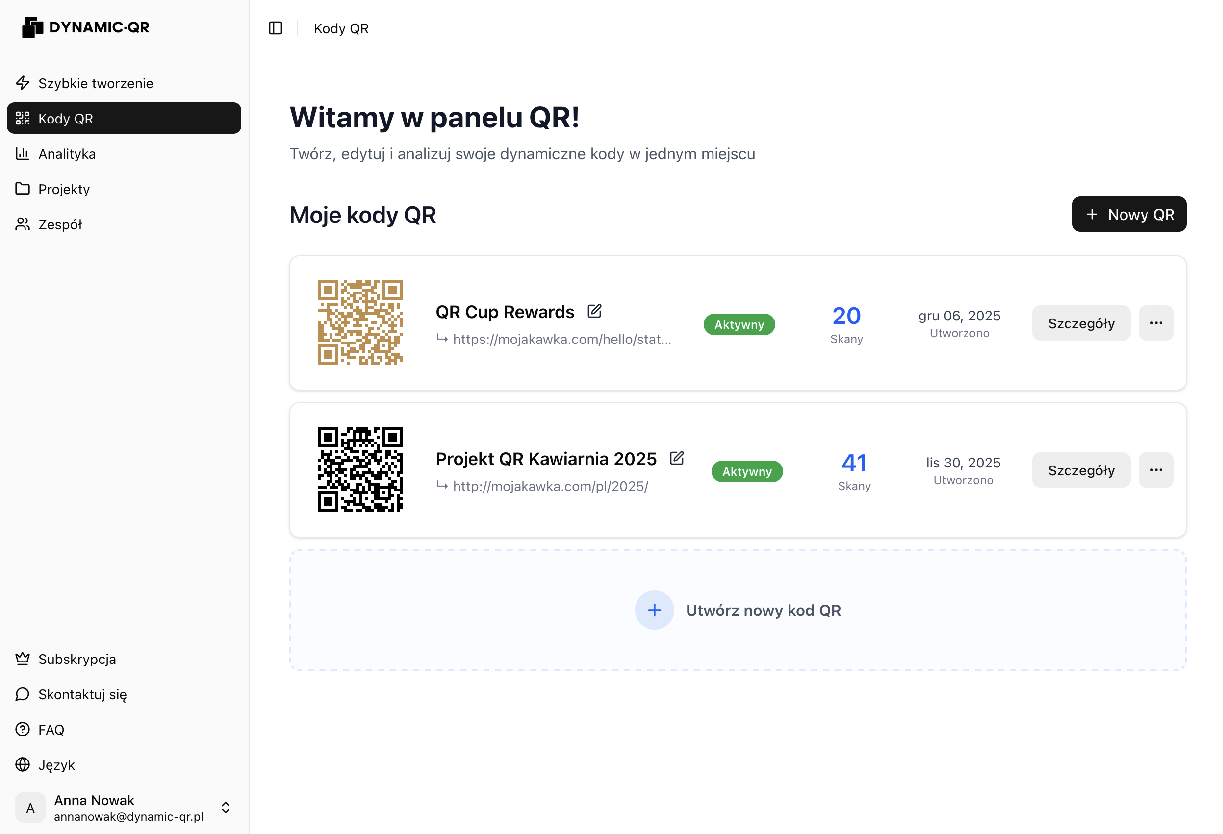 Interfejs tworzenia kodu QR